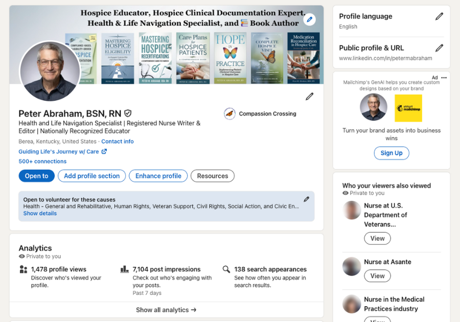 Peter M. Abraham, BSN, RN LinkedIn page